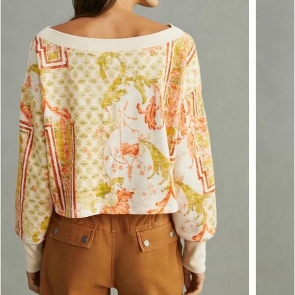 ANTHROPOLOGIE x DAILY PRACTICE Cropped Off Shoulder Sweatshirt Orange Sz L {3W5} - Picture 4 of 9